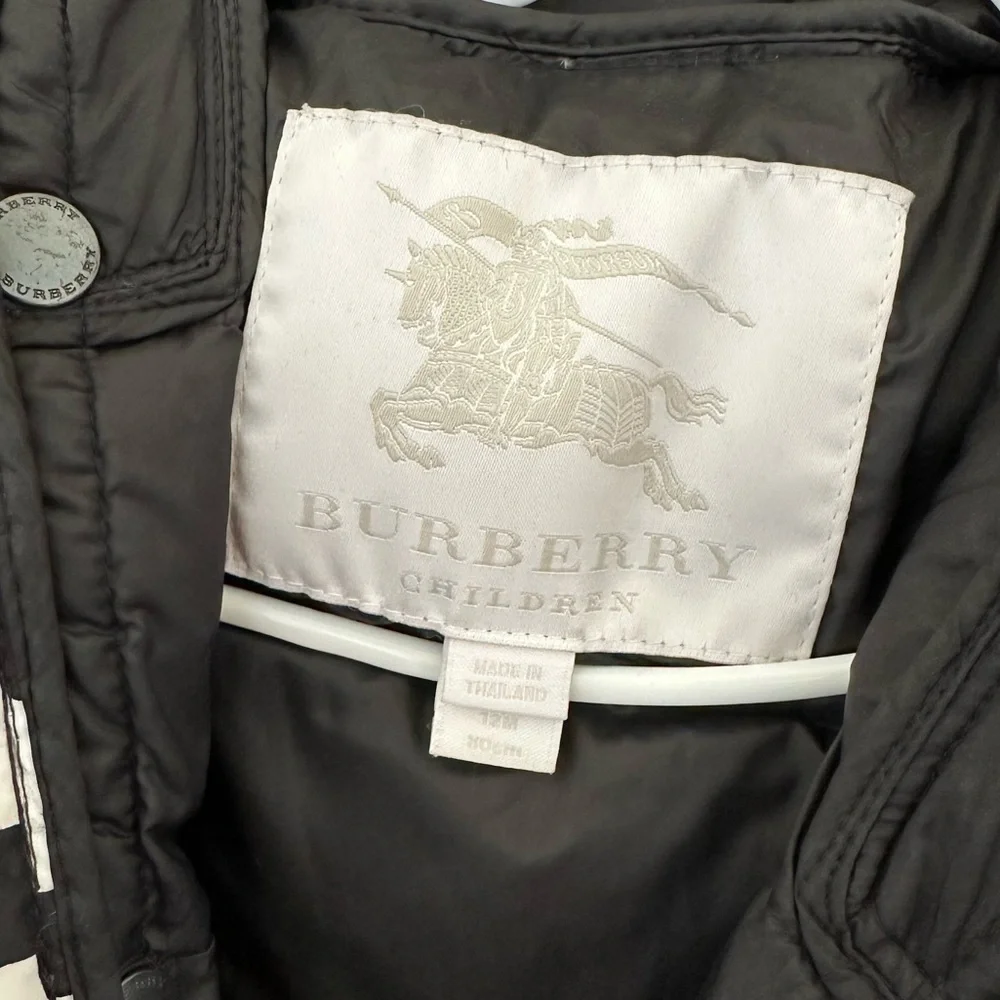 Burberry Toddler Down Puffer Jacket Size 12M Black White Monogram Hood Coat